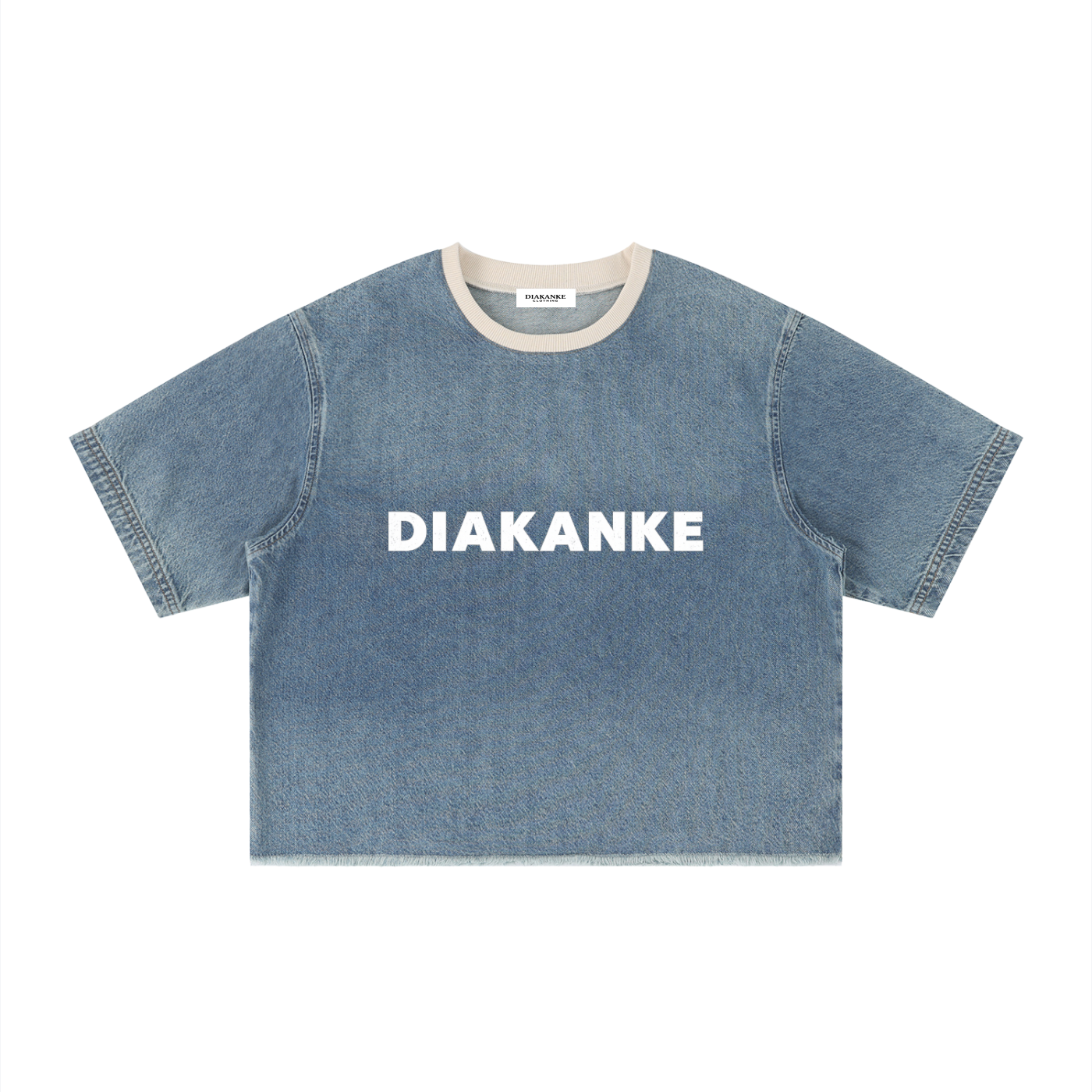 Diakanke Vintage Wash Boxy Raw Hem Denim T-Shirt