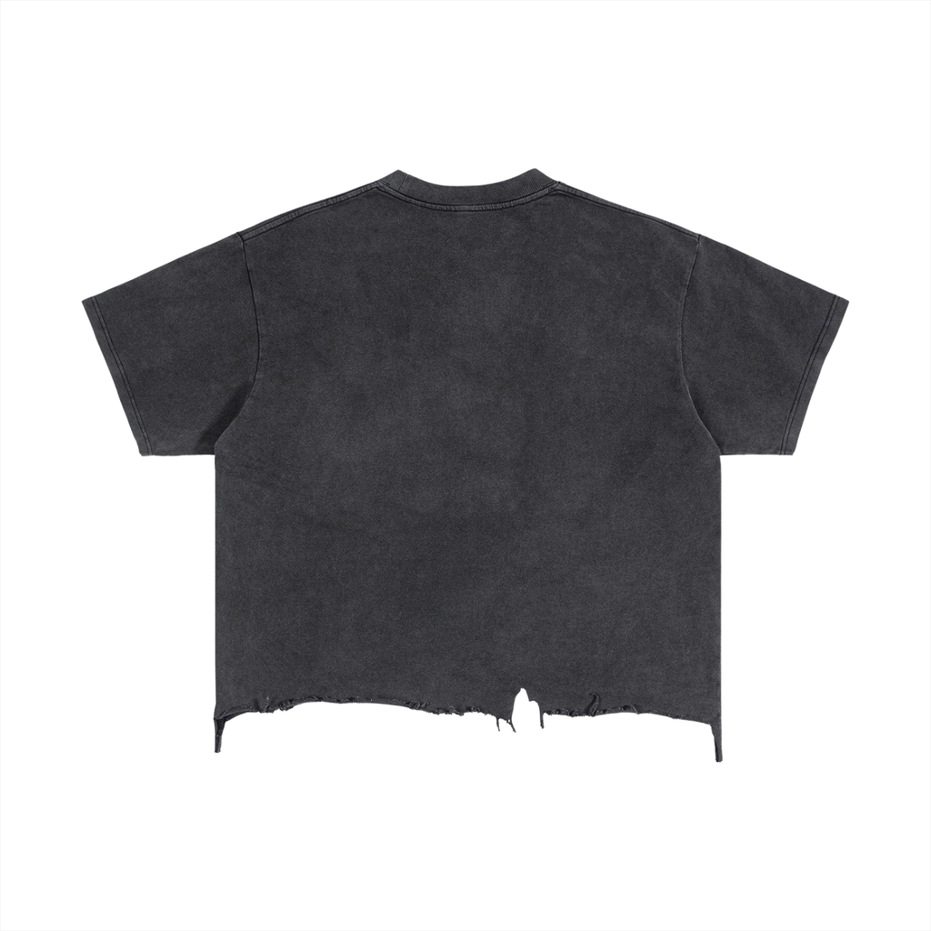 Diakanke Vintage Wash Boxy Distressed Hem T-Shirt
