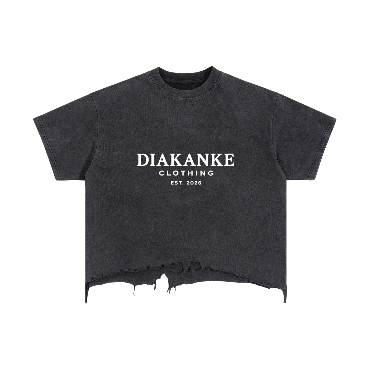 Diakanke Vintage Wash Boxy Distressed Hem T-Shirt