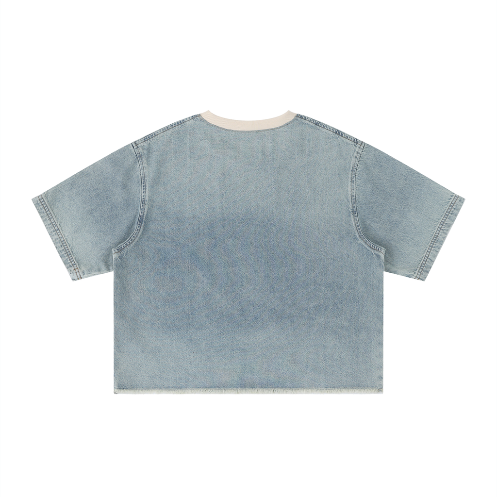 Diakanke Vintage Wash Boxy Raw Hem Denim T-Shirt