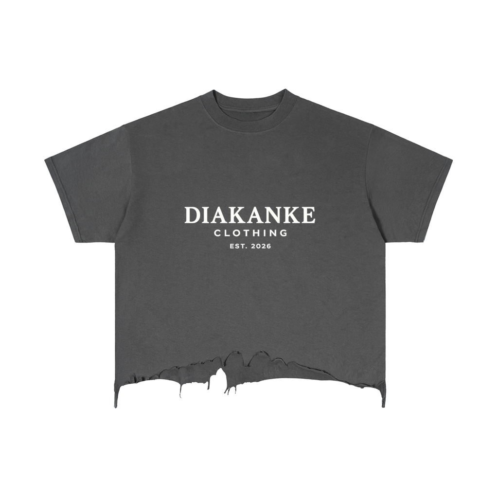 Diakanke Vintage Wash Boxy Distressed Hem T-Shirt