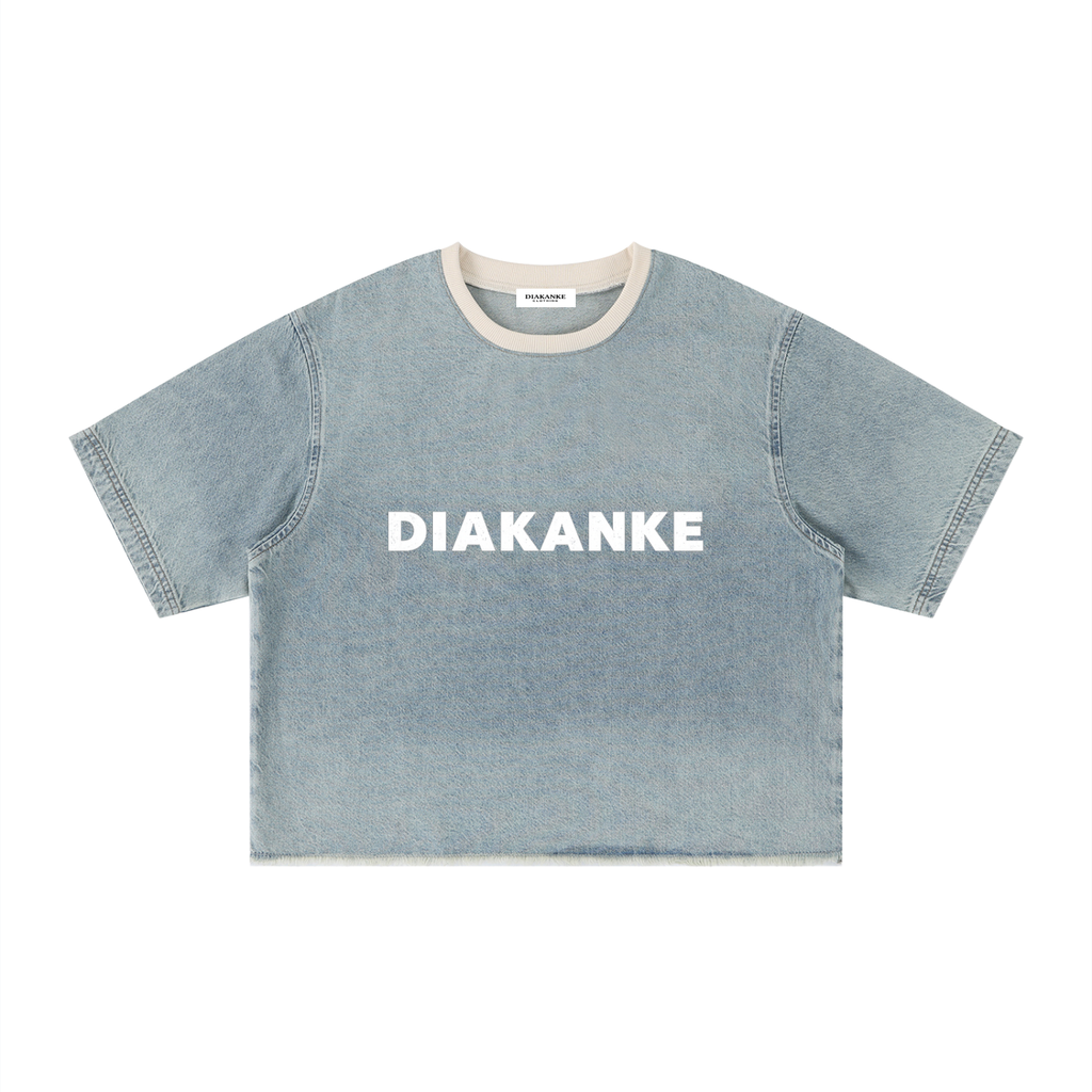Diakanke Vintage Wash Boxy Raw Hem Denim T-Shirt