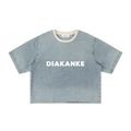 Diakanke Vintage Wash Boxy Raw Hem Denim T-Shirt