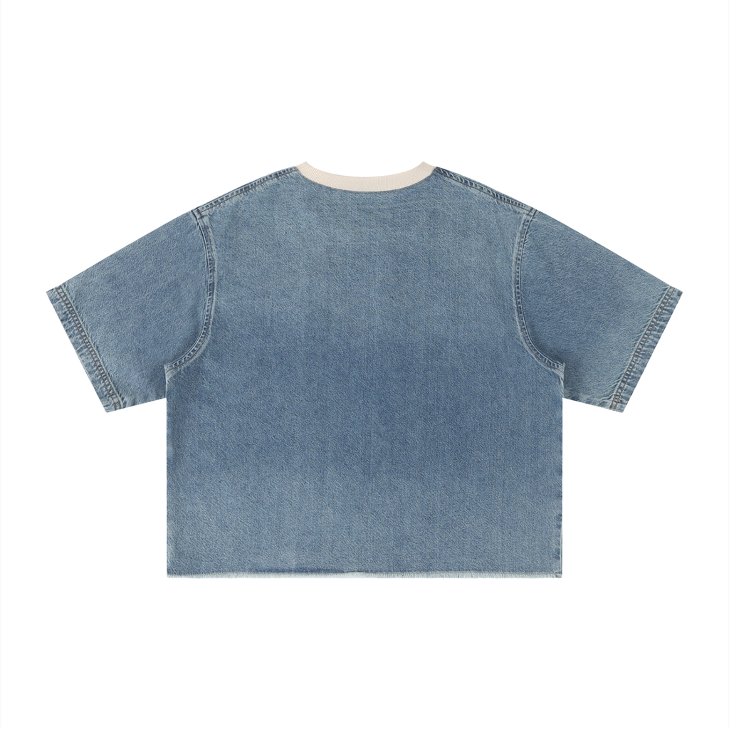 Diakanke Vintage Wash Boxy Raw Hem Denim T-Shirt